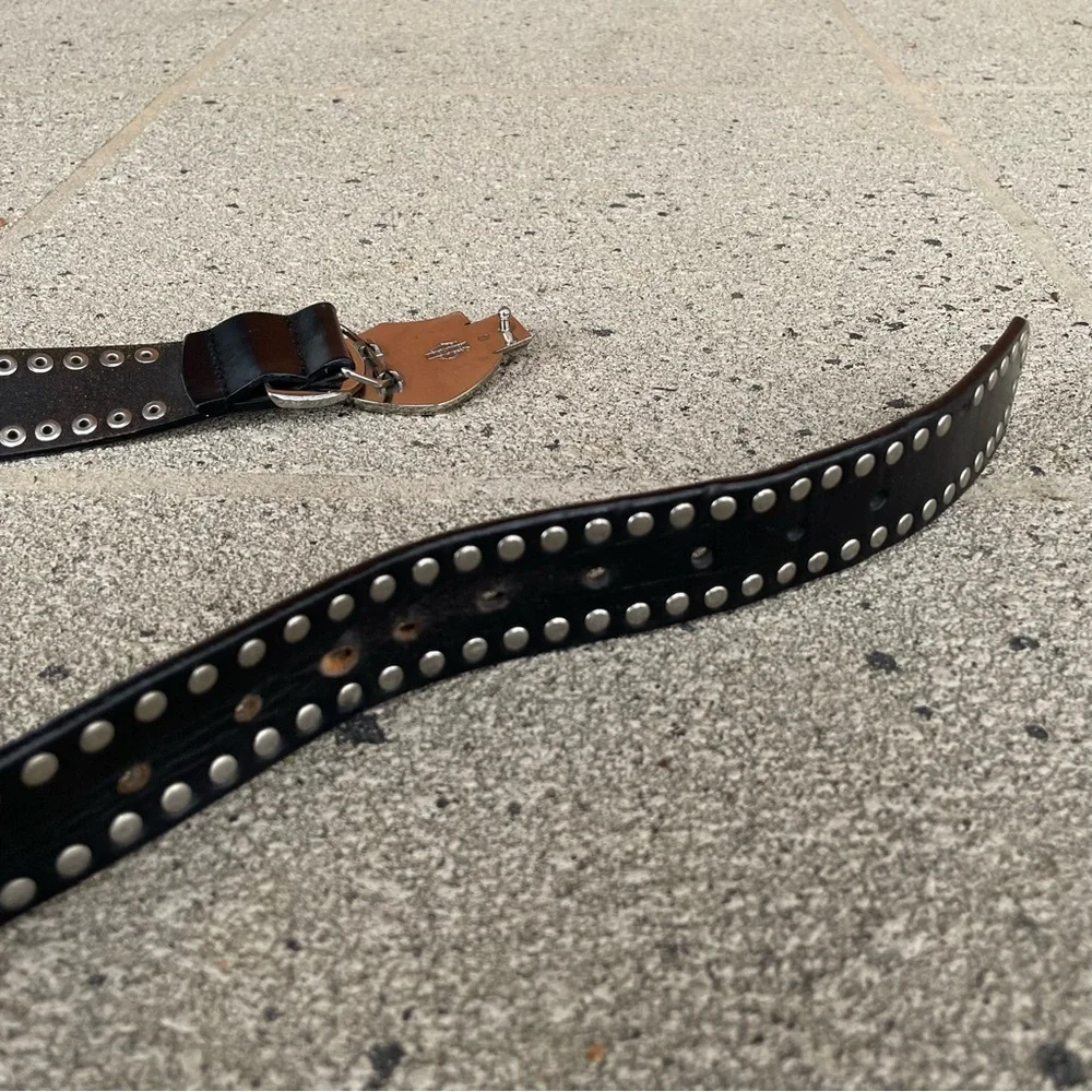 Harley-Davidson Black Leather Belt with Silver Studded Buckle Sz 36